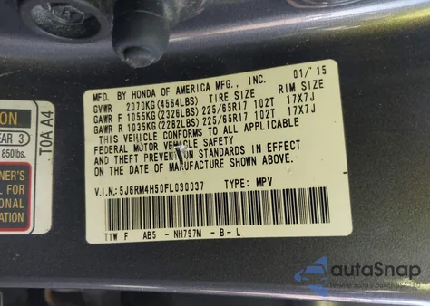 2015 Honda Cr-V Ex z USA, uszkodzony, nr VIN 5J6RM4H50FL030037